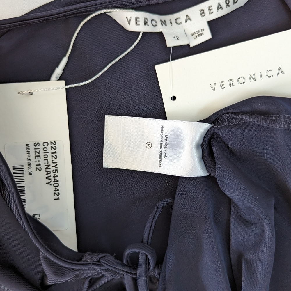 Veronica Beard Rogue Top Halter Neck Tie Ruched Detail Long Sleeve Navy 12 NWT - Picture 10 of 13